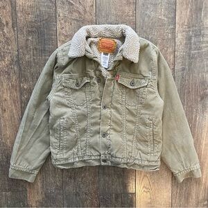 vintage 90s levi’s khaki tan corduroy sherpa-lined trucker jacket